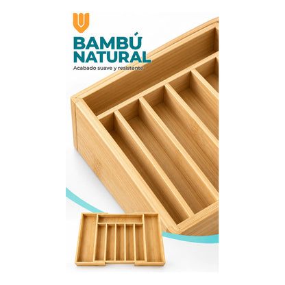 Organizador Cubiertos Cajón Bambú Expandible 8 Compartimento Organizador Cubiertos Bambú Expandible Cajón Cocina Cubertero Bandeja Ajustable Portacubiertos Utensilios Orden Hogar