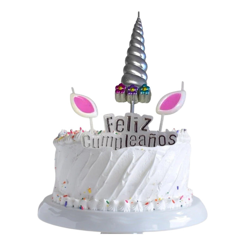 Set 4 Velas De Cumpleaños Adornos Para Tortas Unicornio