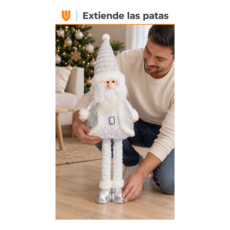 Muñeco Pascuero Navideño 60cm Retraible Decorativo Figura Blanco Muñeco Adorno Navideño Muñeco Papá Noel Viejito Pascuero Santa Claus Gorro Barba Blanca Figura Verdes Cascabel 60cm Retraible