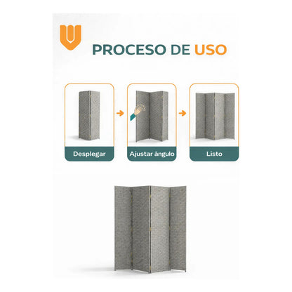 Biombo Divisor Oficina Ambientes Separador 4 Puertas 180 Cm Gris Claro Biombo Divisor Ambientes 4 Paneles 180 Cm Separador Oficina Hogar Plegable Geometrico Gris Claro Ratan Geometrico Ratan...
