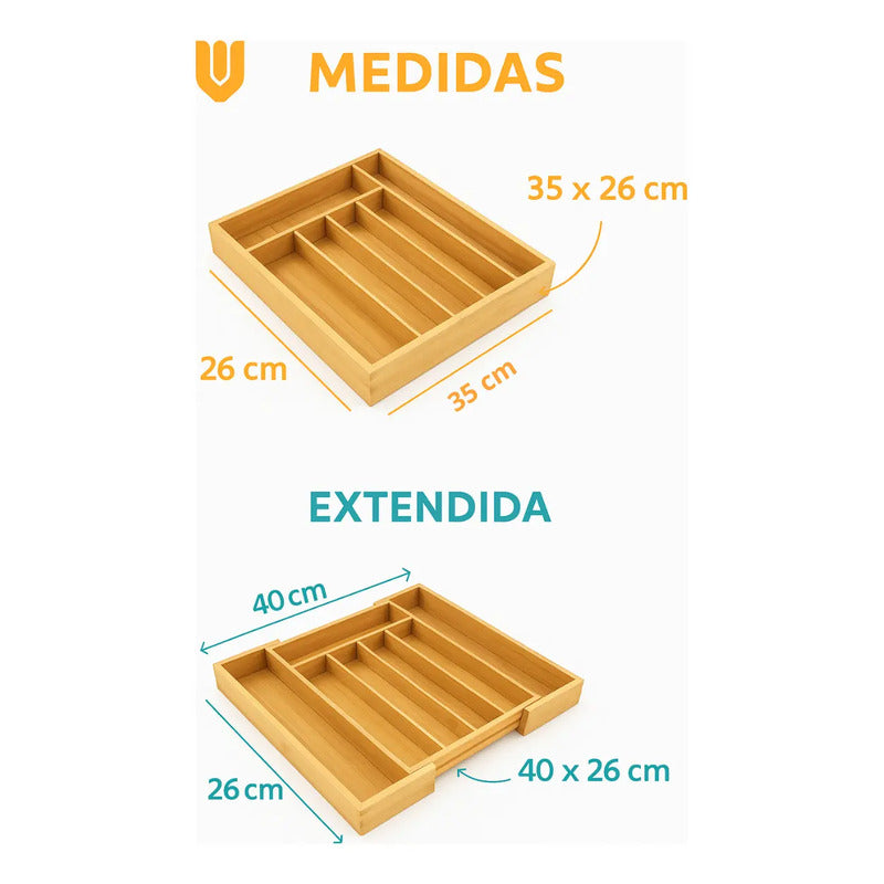 Organizador Cubiertos Expandibles Bambu Porta Cubiertos Bambú