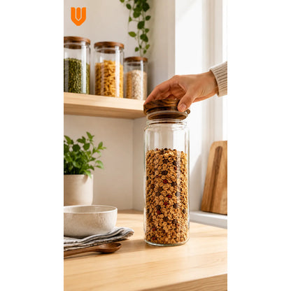 Frasco Vidrio Transparente Hermético Tapa Bambú Cocina Transparente Natural Bambú Cristal Claro Minimalista Cocina Gourmet... Transparente Natural Bambú Cristal Claro Minimalista Cocina Gourmet...