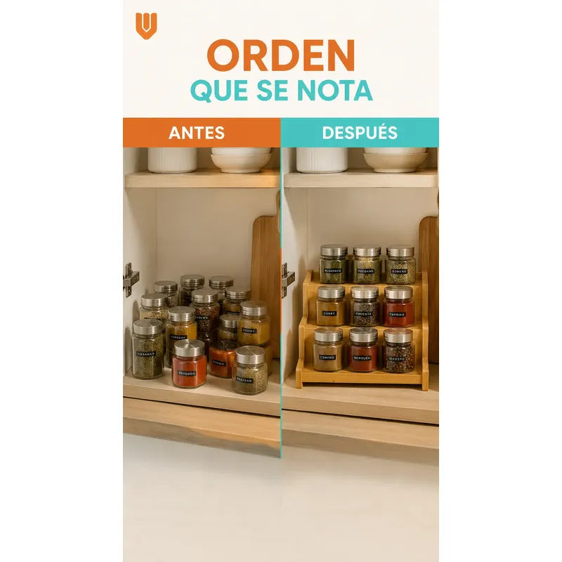 Organizador Porta Condimentos Especiero Expandible 3 Niveles Bambú Organizador Especias Expandible 3 Niveles Especiero Escalonado Cocina Despensa Condimentos Ajustable 22 A 38 Cm
