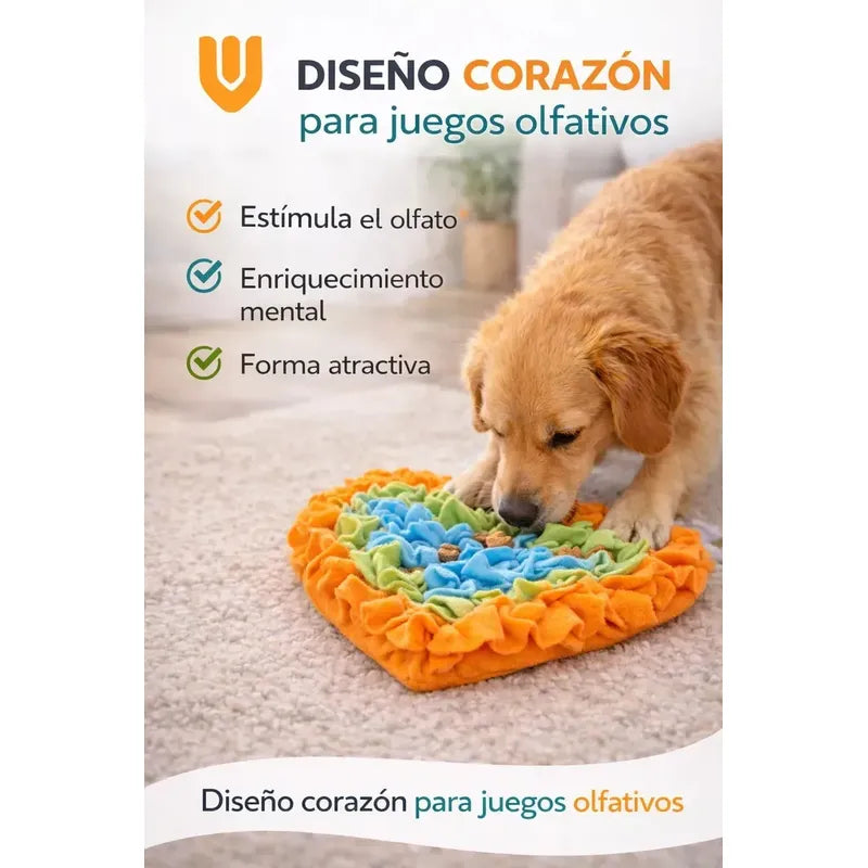 Juego Busqueda Comida Perro Estimulacion Mental Interactiva Multicolor Tonos Pastel Rosa Celeste Amarillo Naranja Verde Juguete Mascota Diseño Corazon Tela Suave Lavable Resistente