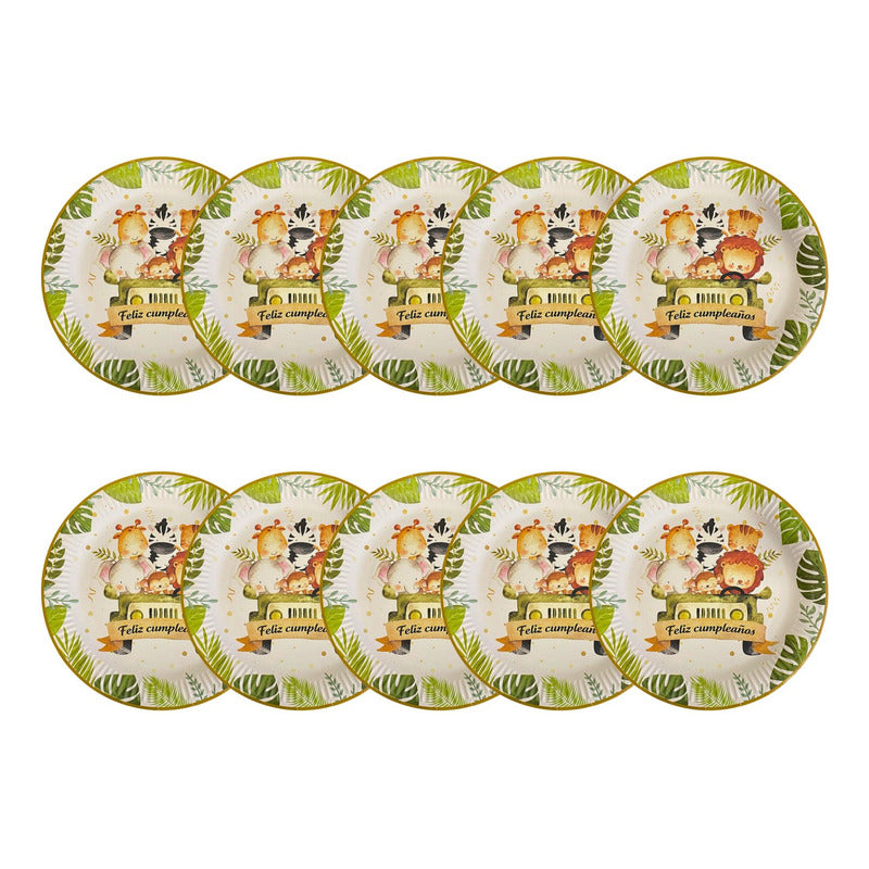 X10 Plato Safari Decoración Cumpleaños Safari Fiesta 17 Cm Safari Jungla