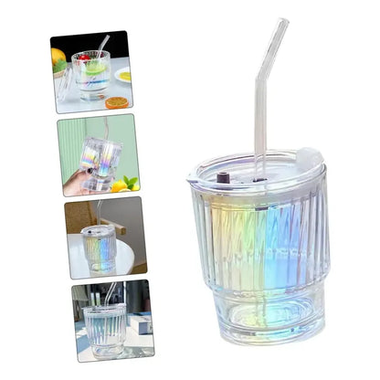 X2 Vaso De Vidrio Con Bombilla Hermetico Vaso Tornasol Taza Tornasol