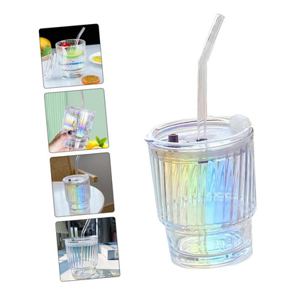 X2 Vaso De Vidrio Con Bombilla Hermetico Vaso Tornasol Taza Tornasol