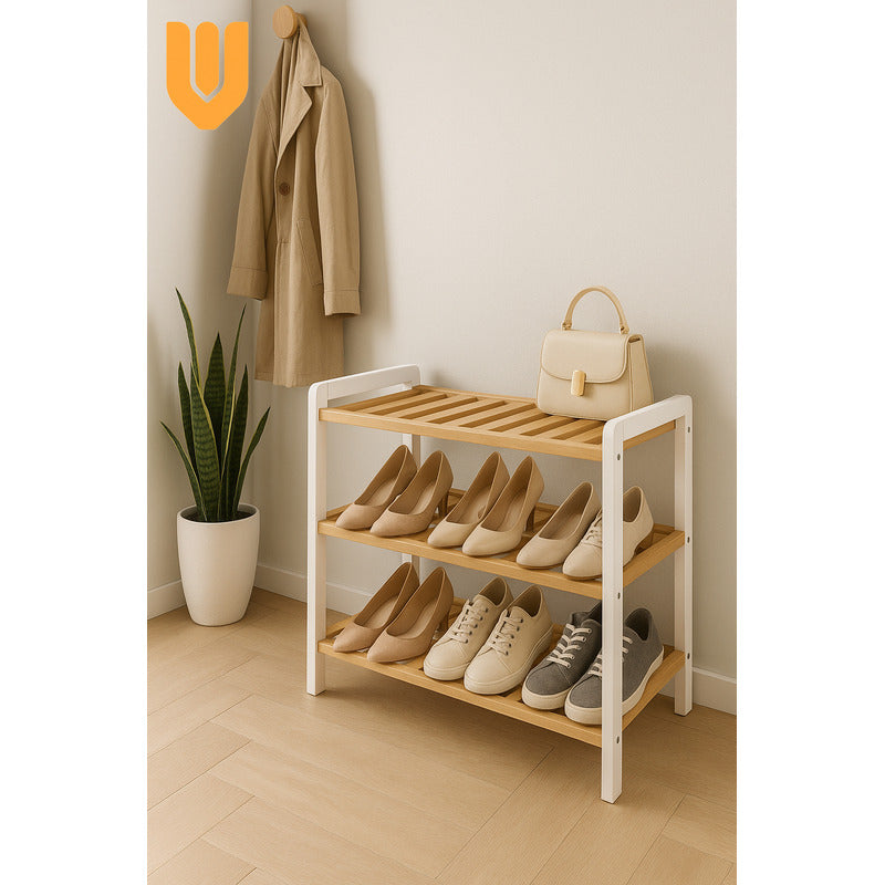 Hogar Orden Natural Estante Bambu 3 Niveles Zapatos Elegante