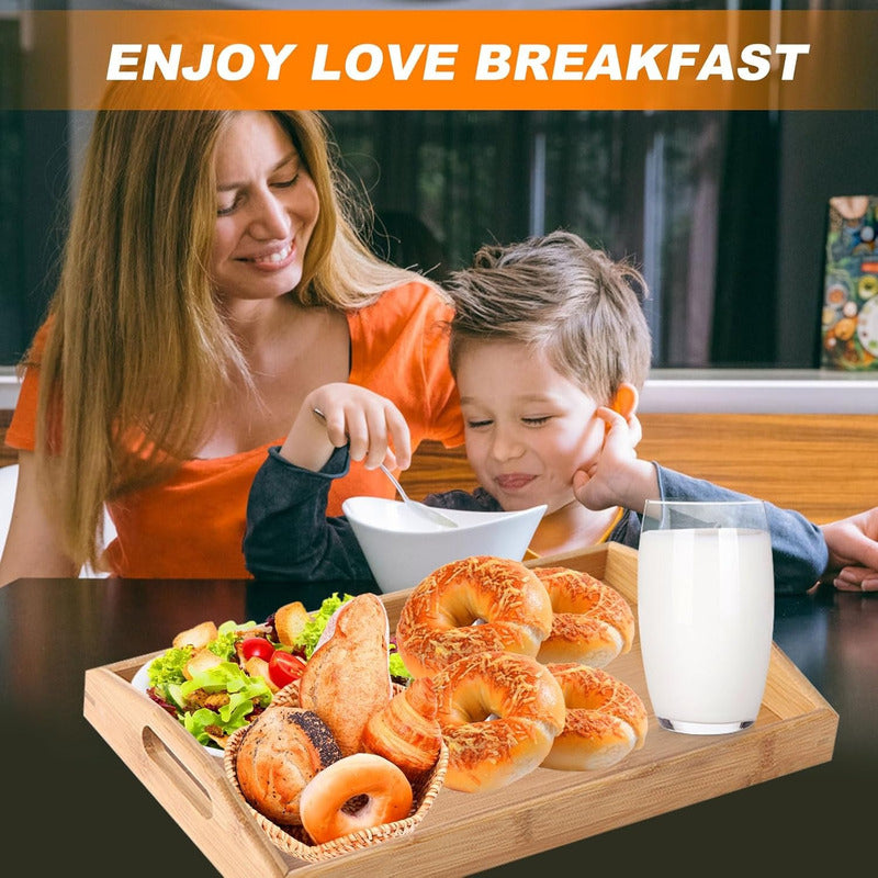 Bandejas De Bambu Bandeja Madera Para Desayuno Bambu 40x28cm