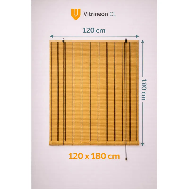Vitrineon Persiana Bambu Roller Enrollable Medida 120x180cm Marrón Bambu Natural Decorativo Roller Enrollable Madera Rayas Control Luz Estilo Nordico Ventanas Hogar Oficina