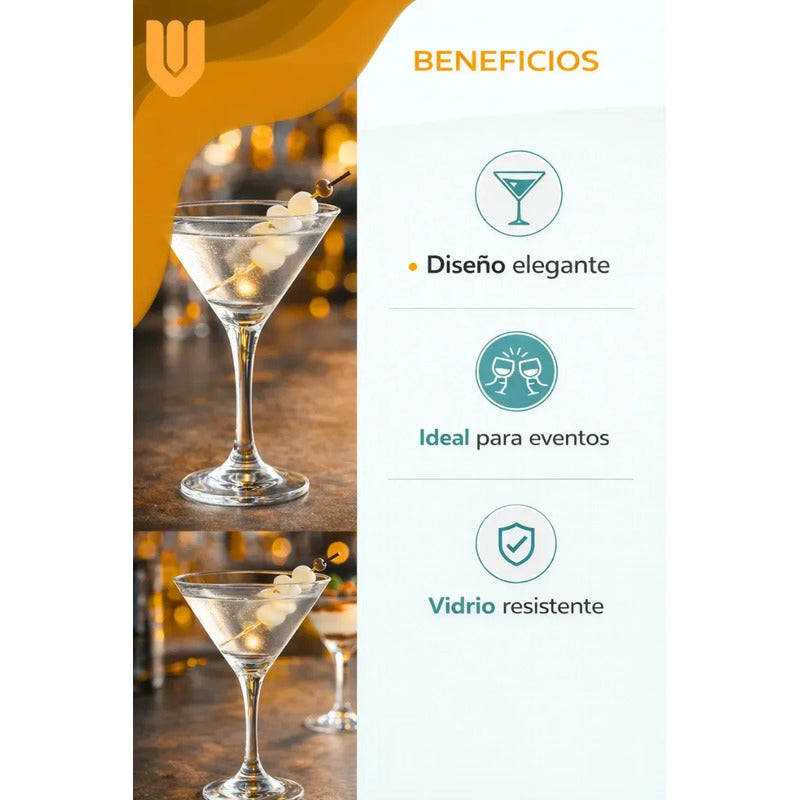 Vitrineon Set 6 Copas Gourmet Cristalería Bebida Celebración Clear Glass Cocktail Martini Barware Clasico Distintivo Presentacion Bebidas Reposteria Heladeria