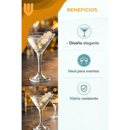 Vitrineon Set 6 Copas Gourmet Cristalería Bebida Celebración Clear Glass Cocktail Martini Barware Clasico Distintivo Presentacion Bebidas Reposteria Heladeria