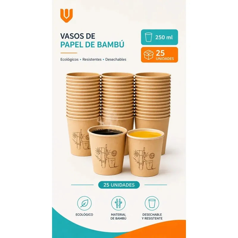 Vasos Carton Chocolate Caliente Termico 24und Brunch Reunion Marron Kraft Natural Cafe Latte Capuccino Gourmet Ecologico Reciclable Minimalista Cafeteria Premium