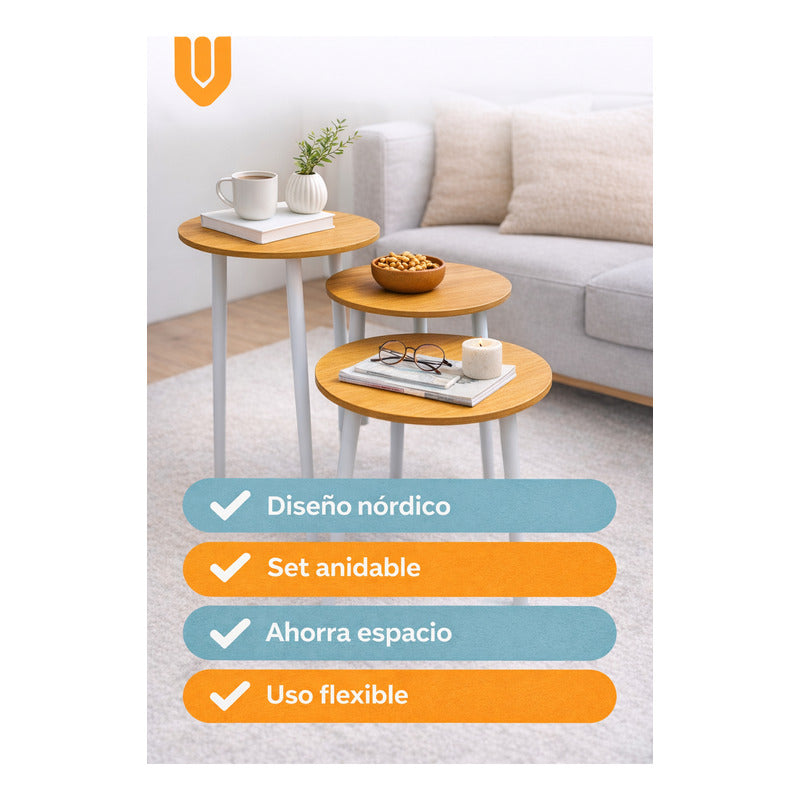 Set 3 Mesas Centro Bambu Ensamblable Liviano Decorativo Bambú