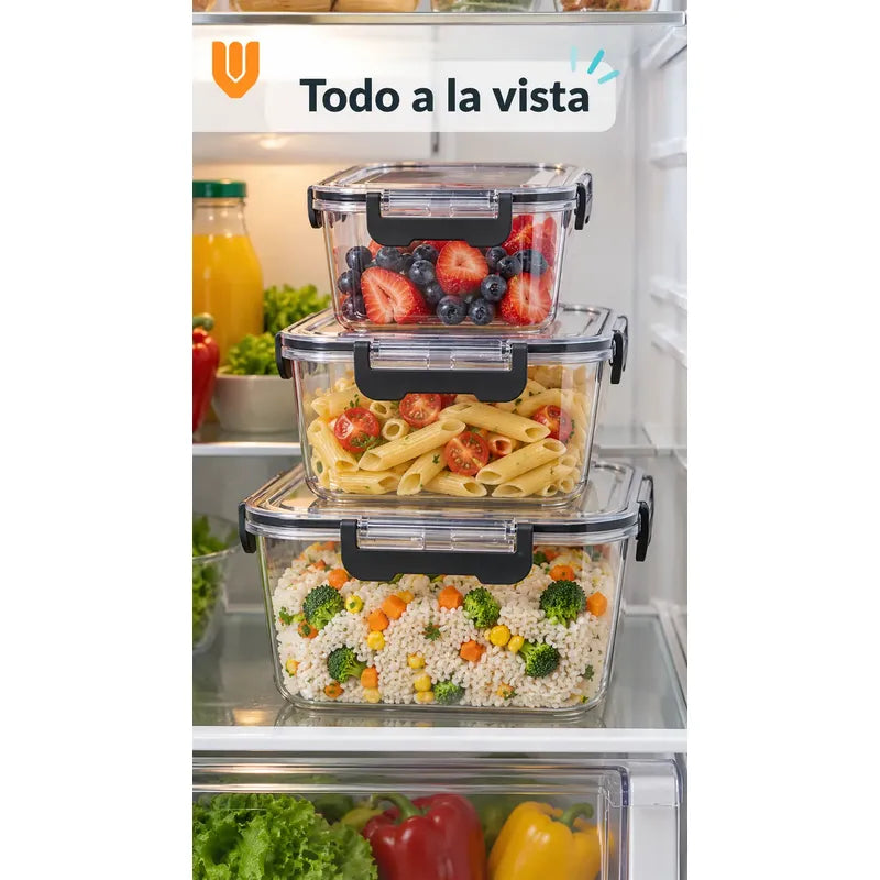 Set 3 Tupers Tapa Hermeticos Taper Contenedores Acrílico Transparente Tupers Rectangulares Potes Acrílico Transparentes Tapas Alimentos Cierres Laterales Cocina Despensa Hogar