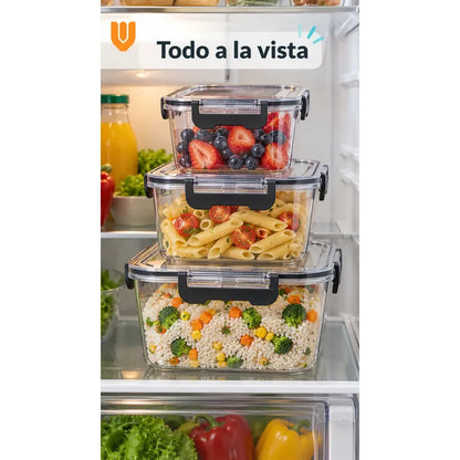 Set 3 Tupers Tapa Hermeticos Taper Contenedores Acrílico Transparente Tupers Rectangulares Potes Acrílico Transparentes Tapas Alimentos Cierres Laterales Cocina Despensa Hogar
