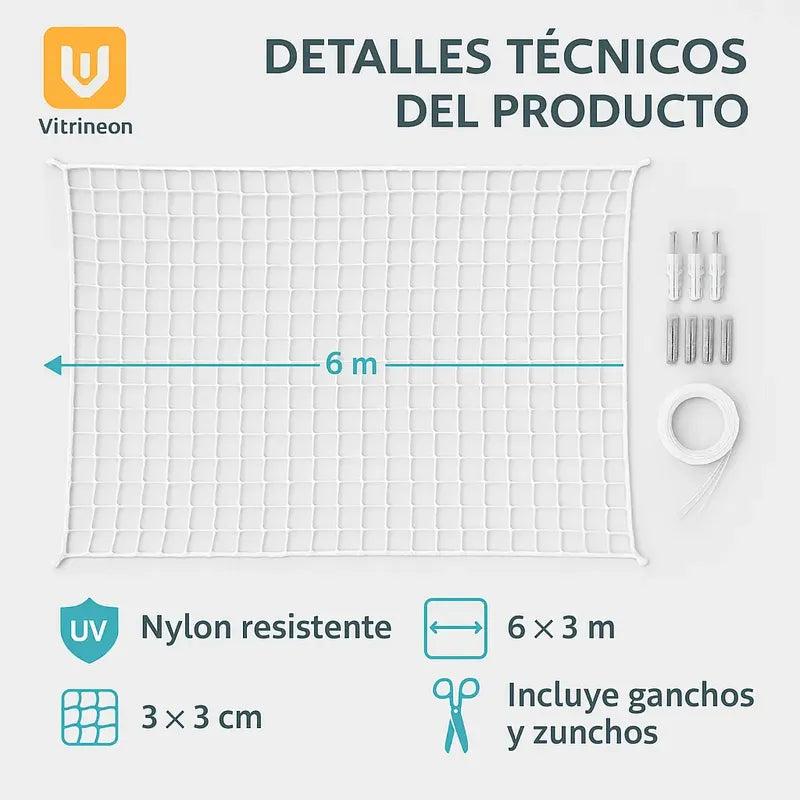 Malla Balcón Mascotas Nailon Transparente Resistente 6x3 Mts 1 Unidad Blanco