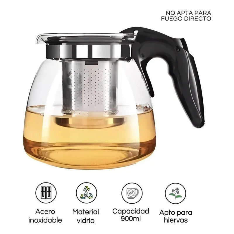 X6 Tetera Vidrio Infusor Te Tetera Infusora Con Filtro 900ml Transparente