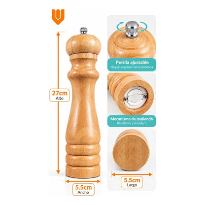 Molinillo Sal Especieros Condimentos Dispensador Pimentero Marron Claro Natural Tono Bambu Beige Madera Clara Veta Visible Acabado Natural Cocina Mesa Hogar Vitrineon Cl Diario