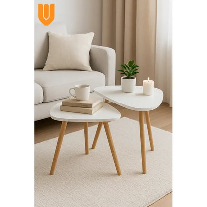 Set 2 Mesas Centro Nórdicas Blancas Mdf Madera Minimalistas Blanco