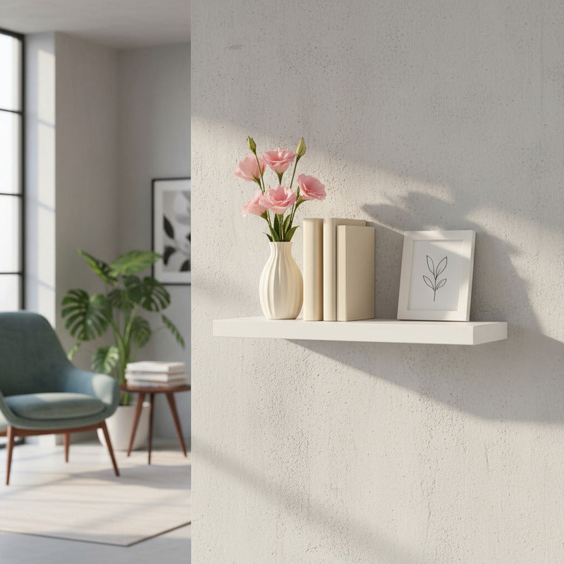 Repisa Flotante Estantes Pared Dormitorio Baño Mdf 50x15 Cm Blanco