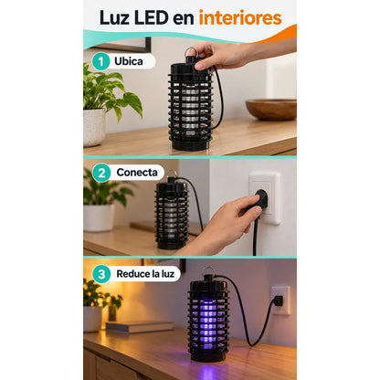 Lampara Mata Mosquitos Moscas Zancudos Luz Ultravioleta Negro Mata Mosquitos Matamosquitos Mata Zancudos Lámpara Eléctrica Led Negra Rejilla Exterior Cable 220 V Interior