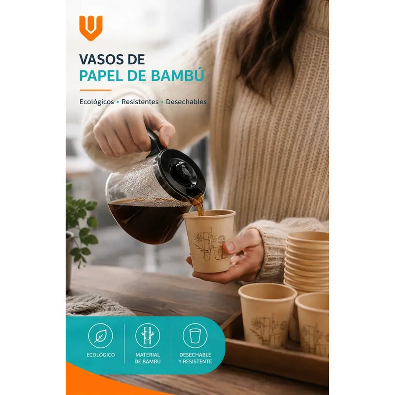 Vaso Papel Bebidas Calientes Cafeteria 24und Frio Cocktail M Marron Kraft Natural Cafe Latte Capuccino Gourmet Ecologico Reciclable Minimalista Cafeteria Premium