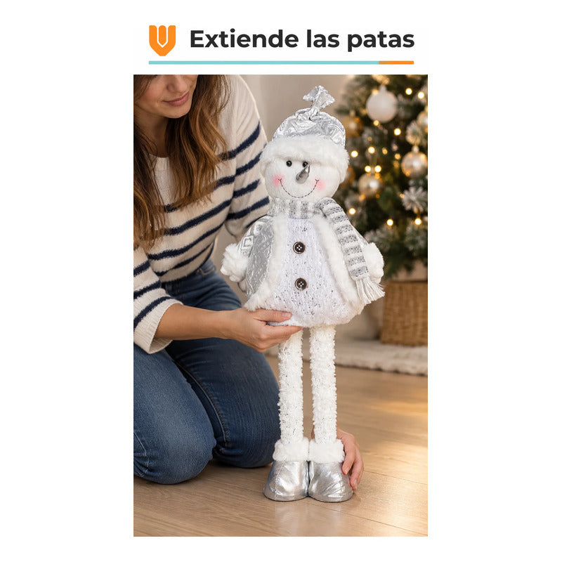 Muñeco Nieve Navideño 62cm Retraible Decorativo Figura Blanco Muñeco Adorno Navideño Muñeco Papá Noel Viejito Pascuero Santa Claus Gorro Barba Blanca Figura Verdes Cascabel 62cm Retraible