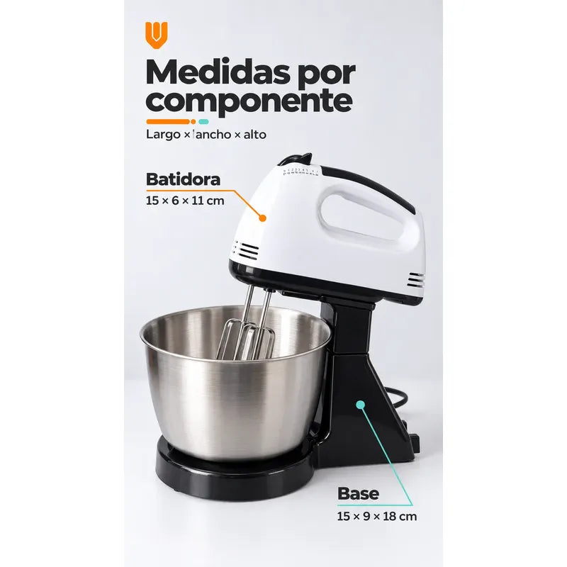 Batidora Electrica 7 Velocidades Base Tazon Pedestal Blanco Batidora Eléctrica Mano Base Tazón Mezcladora Repostería 350 W 7 Velocidades Batidores Ganchos Postres Cremas 50 Y 60 Hz