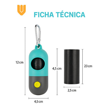 Dispensador Bolsas Mascota Linterna Led Clip Correa Portatil