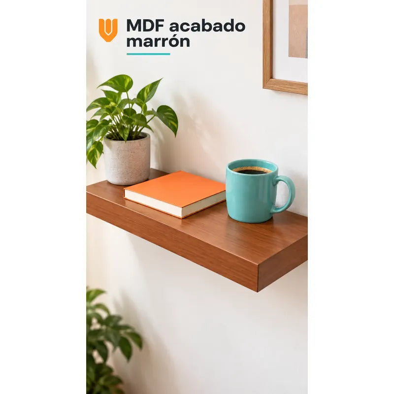 Repisa Flotante Mdf Marrón 40x23cm Soporte Oculto Marron Rectangular Marrón Vetado Mdf Flotante Mural Superficie Plana Soporte Oculto Libros Marcos Decoración Interior 40x23