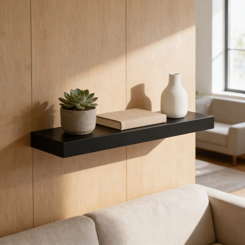 Repisa Vitrineon Flotante Mdf 60x15 Estante Pared Moderno Negro