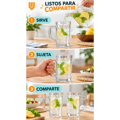 Pack 2 Vasos Vidrio Cerveza Asa 400ml Transparente Shoperos Vasos Vidrio Con Asa 400ml Pack 2 Jarros Cerveceros Transparentes Cerveza Jugo Agua Té Café Frío Relieve Mesa Cocina 400ml