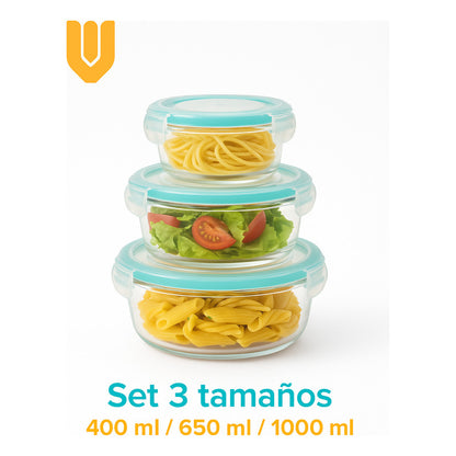 Set 3 Tupper De Vidrio Taper Hermetico Contenedor De Vidrio