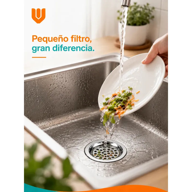 Set Rejillas Atrapa Basura  Fregadero Colador Lavaplatos Plateado / Blanco