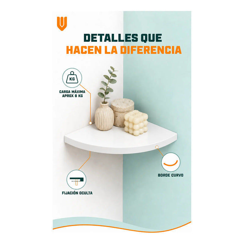 Repisas Flotante Blanco Acabado Madera Pared 30cm Esquinera Repisa Esquinera Flotante Acabado Madera Cuarto Círculo Borde Curvo Fijación Oculta Mural Decorativa 30cm