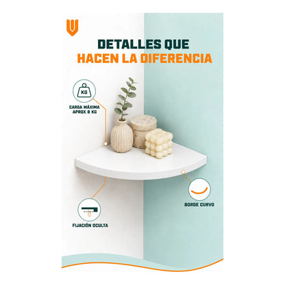 Repisas Flotante Blanco Acabado Madera Pared 30cm Esquinera Repisa Esquinera Flotante Acabado Madera Cuarto Círculo Borde Curvo Fijación Oculta Mural Decorativa 30cm
