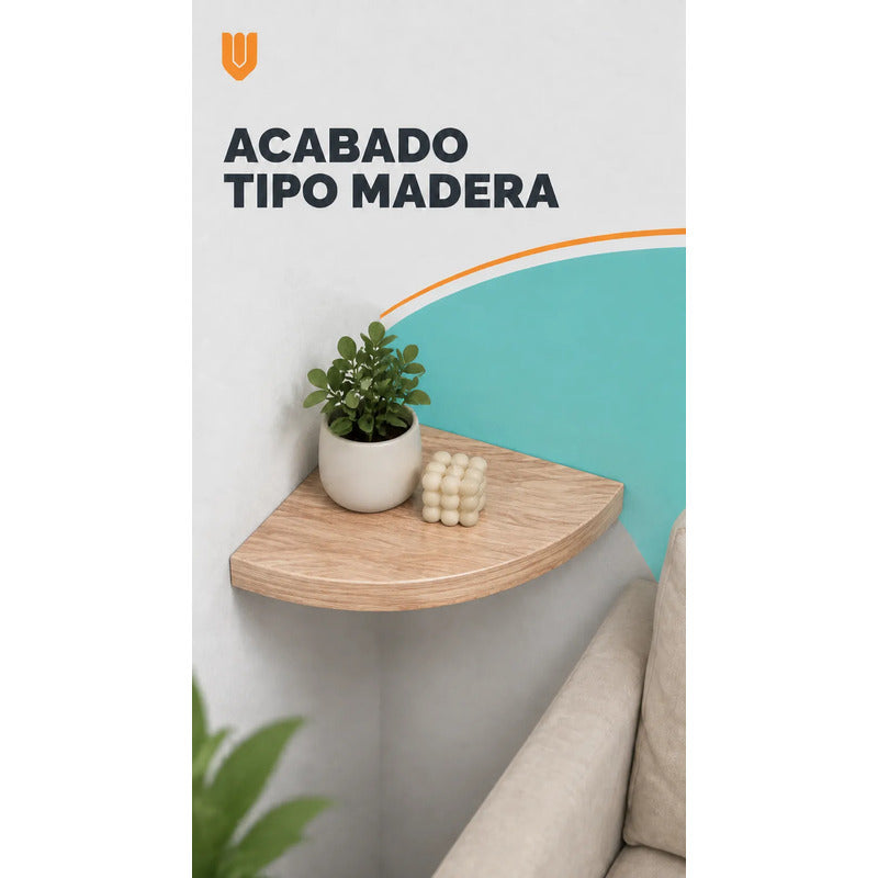 Repisas Flotante Beige Acabado Madera Pared 25cm Esquinera Repisa Esquinera Flotante Acabado Madera Cuarto Círculo Borde Curvo Fijación Oculta Mural Decorativa 25cm