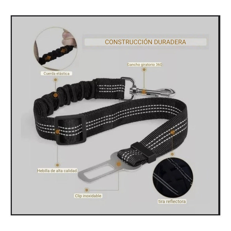 Cinturón De Seguridad Para Perro Gato Correa Elástica Auto Color Negro