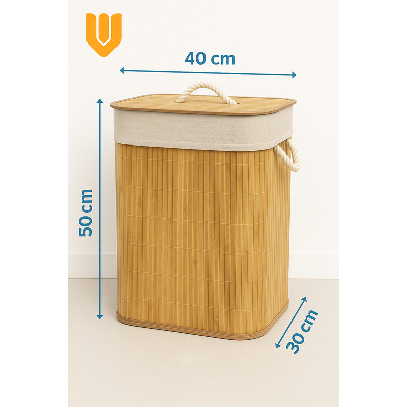 Canasto Ropa Bambu Tapa Cesto Organizador Baño Hogar30x40x50