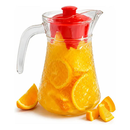 Jarra Vidrio Jugo Agua Decorativa Bebidas Cocteles Frio 1l Transparente Tapa Roja Jarra Vidrio 1 Litro Agua Jugos Bebidas Té... 1 Litro Jarra Refrigerador
