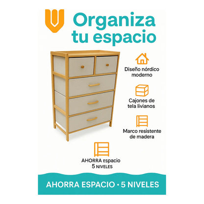 Organizador Comoda Bambu Cajonera 4 Niveles Organización Hog Bambu/cajones Blancos