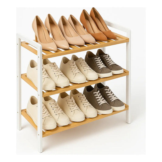 Hogar Orden Natural Estante Bambu 3 Niveles Zapatos Elegante Multicolor