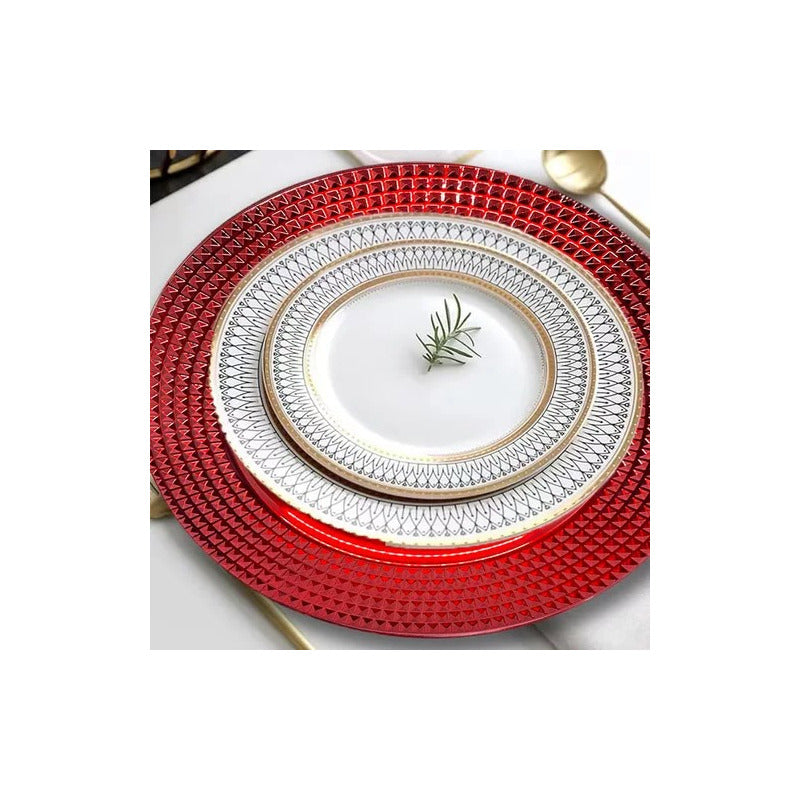 Plato Base Rojo Vajilla Navidad Juego De Platos Rojos 33cm
