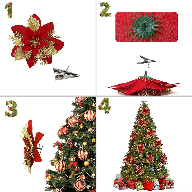 6 Flores Navideñas Adornos Arbol Navidad Flores Decoración