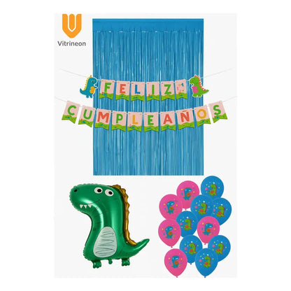 Set 17 Globos Decoracion Dinosaurio Metalico Dino Fiesta Multicolor