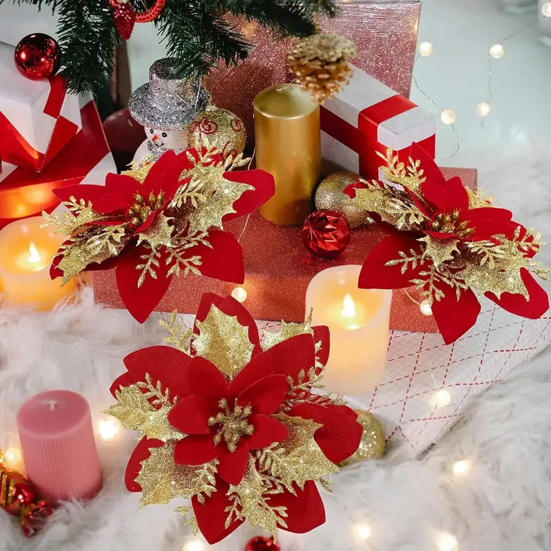 6 Flores Navideñas Adornos Arbol Navidad Flores Decoración
