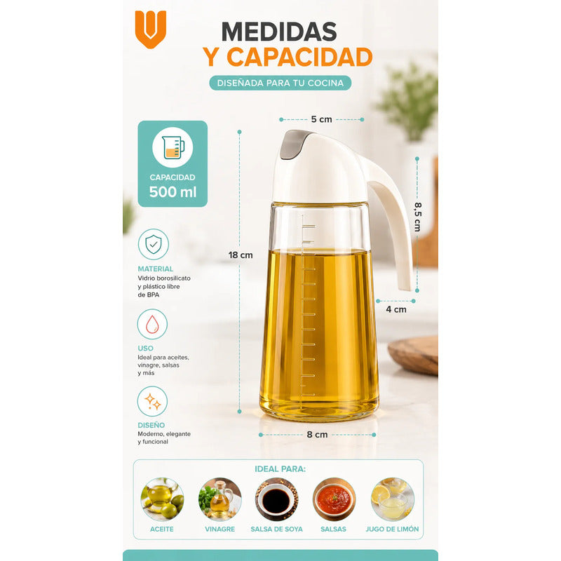 Botella Dispensadora Alcuza Aceitera Oliva Vidrio Vidrio Transparente Cristal Brillante Cocina Gourmet Elegante Hogar Restaurante Minimalista Moderno Aceite Vinagre