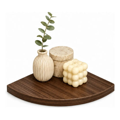 Repisas Flotante Café Acabado Madera Pared 30cm Esquinera Repisa Esquinera Flotante Acabado Madera Cuarto Círculo Borde Curvo Fijación Oculta Mural Decorativa 30cm
