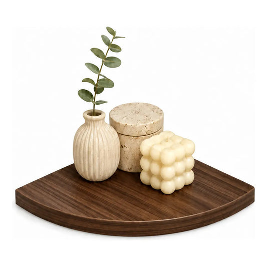 Repisas Flotante Café Acabado Madera Pared 30cm Esquinera Repisa Esquinera Flotante Acabado Madera Cuarto Círculo Borde Curvo Fijación Oculta Mural Decorativa 30cm